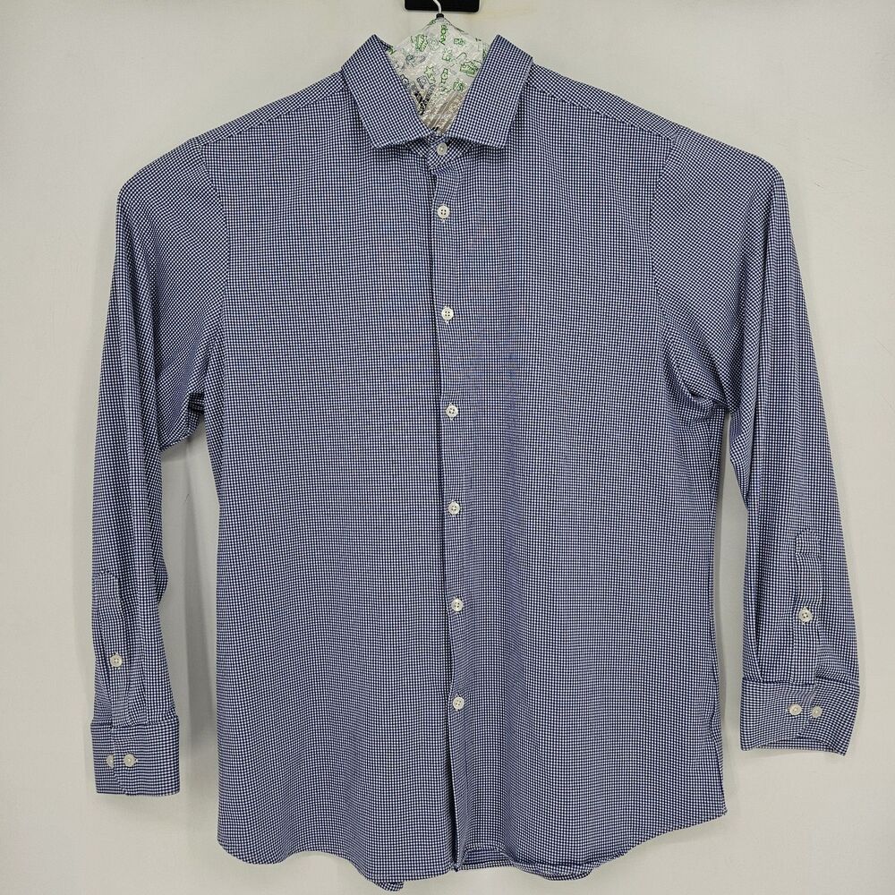 Mizzen Main Shirt Mens XXL Spinnaker‎ Trim Fit Blue Checkered Long Sleeve Casual